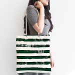 Koyu Yeşil Çizgili Motifli Dekoratif Kumaş Plaj Çantası Realhomes