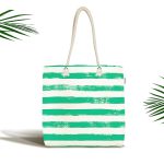 - Canta-5237yesil - Realhomes Yeşil Çizgili Motifli Dekoratif Kumaş Plaj Çantası Realhomes