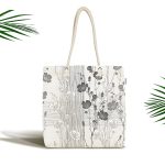 - Canta-5239 - Realhomes Karakalem Çizimli Çiçek Tasarım Dijital Baskılı Kumaş Plaj Çantası Realhomes