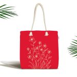 - Canta-5241 - Realhomes Kırmızı Zemin Üzerinde Çiçek Desenli Kumaş Plaj Çantası Realhomes