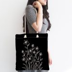 Siyah Zemin Üzerinde Çiçek Motifli Özel Tasarım Kumaş Plaj Çantası Realhomes