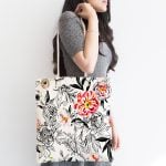- Canta-5247-1 - Realhomes Karakalem Çizim Gül Motifli Özel Tasarım Kumaş Plaj Çantası Realhomes