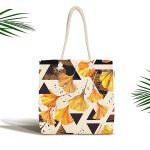 - Canta-5248 - Realhomes Geometrik Çizimler Üzerinde Gold Çiçek Desenli Kumaş Plaj Çantası Realhomes