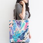 - Canta-5249-1 - Realhomes Sulu Boya Yapraklar Özel Tasarım Kumaş Plaj Çantası Realhomes