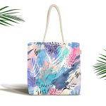 - Canta-5249 - Realhomes Sulu Boya Yapraklar Özel Tasarım Kumaş Plaj Çantası Realhomes