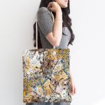 Mermer Zeminde Gold Sulu Boya Çalışması Desenli Kumaş Plaj Çantası Realhomes