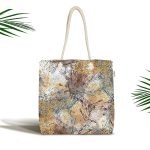 Mermer Zeminde Gold Sulu Boya Çalışması Desenli Kumaş Plaj Çantası Realhomes