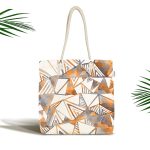 - Canta-5259 - Realhomes Gold Üçgenler İçinde Gri Boyama Çalışması Özel Tasarım Kumaş Plaj Çantası Realhomes