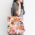 - Canta-5260-1 - Realhomes Sonbahar Temalı Pembe Çiçek Desenli Özel Tasarım Kumaş Plaj Çantası Realhomes