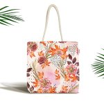 - Canta-5260 - Realhomes Sonbahar Temalı Pembe Çiçek Desenli Özel Tasarım Kumaş Plaj Çantası Realhomes