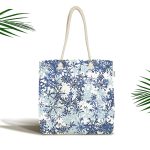 Beyaz Zeminde Mavi Kristal Ve Yıldız Motifli Özel Tasarım Modern Kumaş Plaj Çantası Realhomes