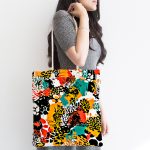 - Canta-5268-1 - Realhomes Kaplan Motifli Renkli Dijital Baskılı Özel Tasarım Kumaş Plaj Çantası Realhomes