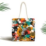 - Canta-5268 - Realhomes Kaplan Motifli Renkli Dijital Baskılı Özel Tasarım Kumaş Plaj Çantası Realhomes