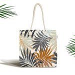 - Canta-5271 - Realhomes Kahverengi Ve Gri Yaprak Desenli Kumaş Plaj Çantası Realhomes