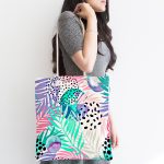 Sulu Boya Yaprak Desenli Dekoratif Kumaş Plaj Çantası Realhomes