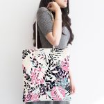 - Canta-5274-1 - Realhomes Sulu Boya Yaprak Motifli Dekoratif Dijital Baskılı Kumaş Plaj Çantası Realhomes