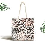 - Canta-5283 - Realhomes Leopar Dijital Baskılı İkat Desenli Modern Kumaş Plaj Çantası Realhomes
