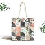 - Canta-5285 - Realhomes Dekoratif Mermer Desenli Dijital Baskılı Kumaş Plaj Çantası Realhomes