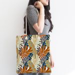 - Canta-5287-1 - Realhomes Realhomes Kahve Ve Gri Renk Yaprak Motifli Dijital Baskılı Kumaş Plaj Çantası Realhomes