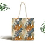 - Canta-5287 - Realhomes Realhomes Kahve Ve Gri Renk Yaprak Motifli Dijital Baskılı Kumaş Plaj Çantası Realhomes