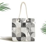 Realhomes Gri Zeminde Dekoratif Mermer Desenli Kumaş Plaj Çantası Realhomes