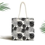 Siyah Ve Beyaz Yaprak Motifli Kumaş Plaj Çantası Realhomes