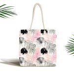 - Canta-5290 - Realhomes Renkli Yapraklar Desenli Kumaş Plaj Çantası Realhomes