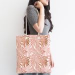 - Canta-5291-1 - Realhomes Pembe Tropik Yaprak Motifli Özel Tasarım Dijital Baskılı Kumaş Plaj Çantası Realhomes