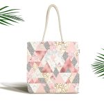 Geometrik Pembe Ve Gri Mermer Motifli Özel Tasarım Kumaş Plaj Çantası Realhomes