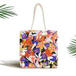 - Canta-5294 - Realhomes Siyah Zeminde Soyut Geometrik Çizimli Kumaş Plaj Çantası Realhomes