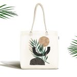 Beyaz Zemin Üzerinde Soyut Yaprak Çizimli Kumaş Plaj Çantası Realhomes