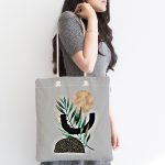 - Canta-5308gri-1 - Realhomes Gri Zemin Üzerinde Soyut Yaprak Çizimli Modern Özel Tasarım Kumaş Plaj Çantası Realhomes