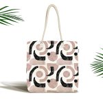 Beyaz Zeminde Soyut Geometrik Çizim Motifli Kumaş Plaj Çantası Realhomes