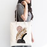 Beyaz Zemin Üzerinde Gold Yaprak Motifli Kumaş Plaj Çantası Realhomes