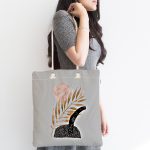 Gri Zeminde Gold Yaprak Motifli Kumaş Plaj Çantası Realhomes