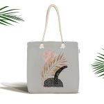 Gri Zeminde Gold Yaprak Motifli Kumaş Plaj Çantası Realhomes