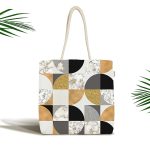 - Canta-5312 - Realhomes Geometrik Şekiller İçerisinde Gold Ve Siyah Motifli Kumaş Plaj Çantası Realhomes