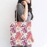 Sulu Boya Tropik Yaprak Desenli Özel Tasarım Modern Kumaş Plaj Çantası Realhomes