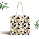 - Canta-5319 - Realhomes Geometrik Mermer Desenli Altın Motifli Özel Tasarım Kumaş Plaj Çantası Realhomes