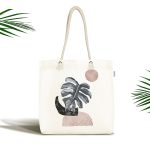- Canta-5320 - Realhomes Beyaz Zeminde Tropik Yaprak Desen Dijital Baskılı Kumaş Plaj Çantası Realhomes