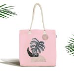 - Canta-5320pembe - Realhomes Pembe Zeminde Tropik Yaprak Desen Dijital Baskılı Özel Tasarım Kumaş Plaj Çantası Realhomes