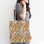 Leopar Temalı Kuru Yaprak Desenli Dijital Baskılı Kumaş Plaj Çantası Realhomes