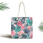 Pembe Zeminde Canlı Tropik Yaprakları Dijital Baskılı Kumaş Plaj Çantası Realhomes
