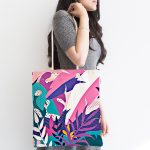 - Canta-5334-1 - Realhomes Rengarenk Yaprak Çizimli Modern Özel Tasarım Kumaş Plaj Çantası Realhomes