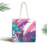 - Canta-5334 - Realhomes Rengarenk Yaprak Çizimli Modern Özel Tasarım Kumaş Plaj Çantası Realhomes