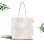 Renkli Zeminde Pembe Ve Beyaz Yaprak Motifli Kumaş Plaj Çantası Realhomes