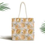 - Canta-5347 - Realhomes Tropik Gold Yapraklar Üzerinde Antik Yunan Tanrısı Desenli Kumaş Plaj Çantası Realhomes