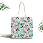 Renkli Yapraklar Üzerinde Flamingo Motifli Kumaş Plaj Çantası Realhomes