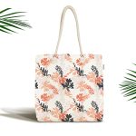 - Canta-5350 - Realhomes Turuncu Siyah Renkli Yaprak Dijital Baskılı Özel Tasarım Kumaş Plaj Çantası Realhomes