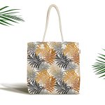 - Canta-5351 - Realhomes Renkli Yapraklar Üzerinde Nokta Tasarımlı Kumaş Plaj Çantası Realhomes